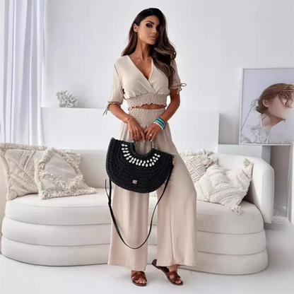 Rebeca - Mode ultra kurz sexy tief V-Ausschnitt Tops 2 Stück Set