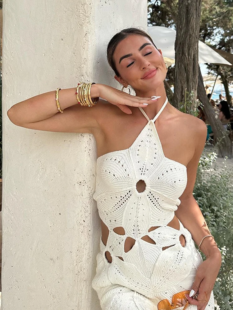 Gina - ausgehöhlte Häkelblume Strandkleider
