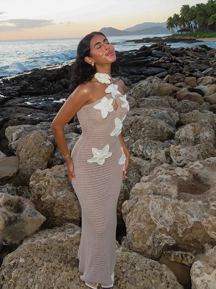 Jenybib - gestricktes weißes Kleid mit 3D-Blume