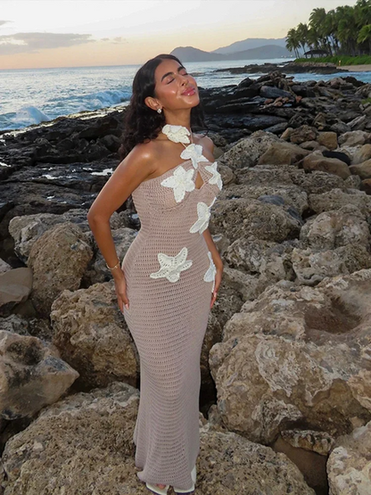 Jenybib - gestricktes weißes Kleid mit 3D-Blume