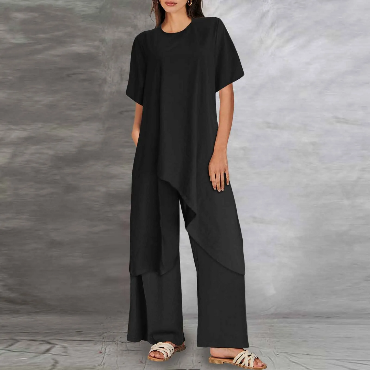 Almera - Damenmode Zweiteiliges Casual-Set aus Baumwolle und Leinen