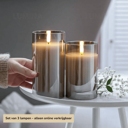 3 Stück Luxus Licht atmosphärische schicke gefälschte Kerzen LED-Beleuchtung dunkel Glas