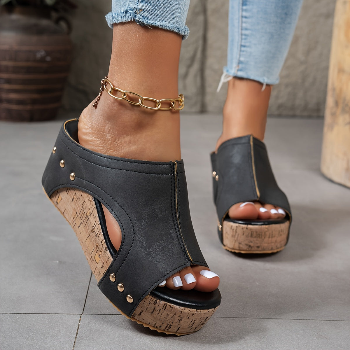 Lieke - zehenoffener Stilettoabsatz Clogs mit Stollen und atmungsaktivem Leder