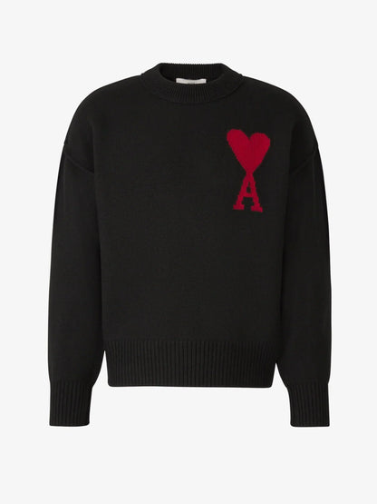Bram - Ami Paris Atmungsaktiver Strickpullover mit Herz und Buchstabe Ein Detail