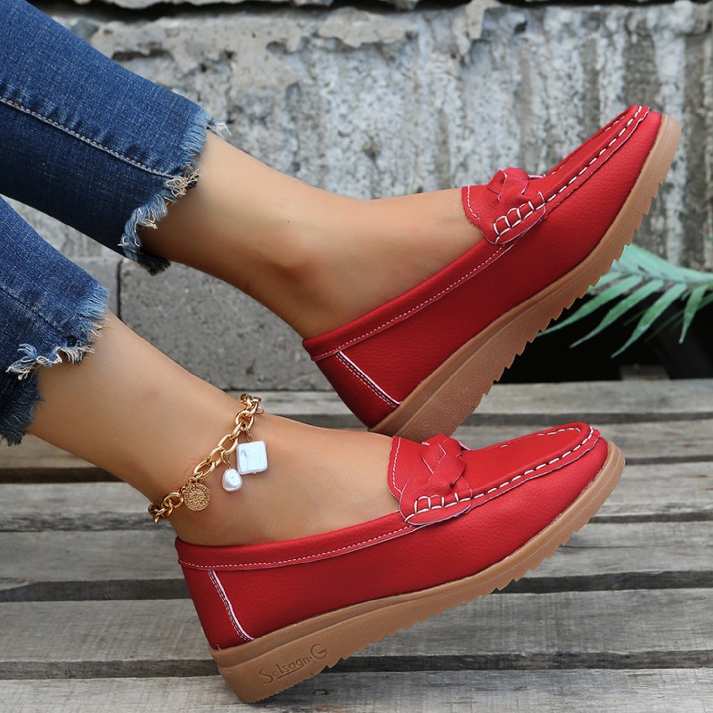 Lois - Elegante Damen Loafers aus Leder mit geflochtenem Detail, extra Fußgewölbeunterstützung und kleinem Absatz