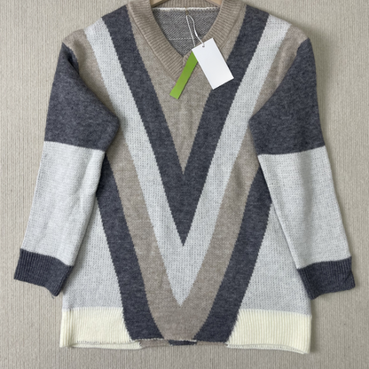 Riya - Brauner langärmeliger Pullover mit V-Ausschnitt