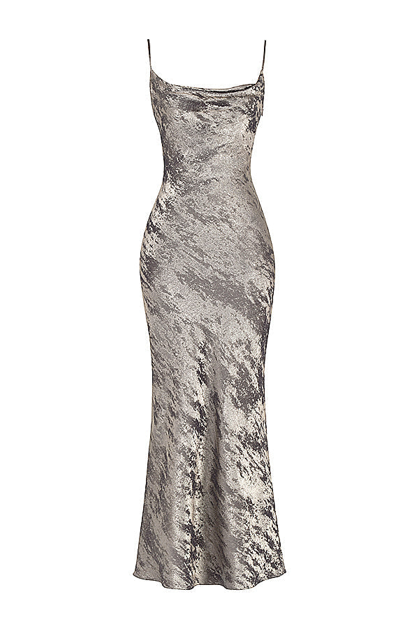 Magdalena - zinnfarbenes Maxikleid aus Satin