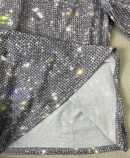Hoya - silberfarbenes Metallic-Discoflitter-Top mit V-Ausschnitt und langen Ärmeln
