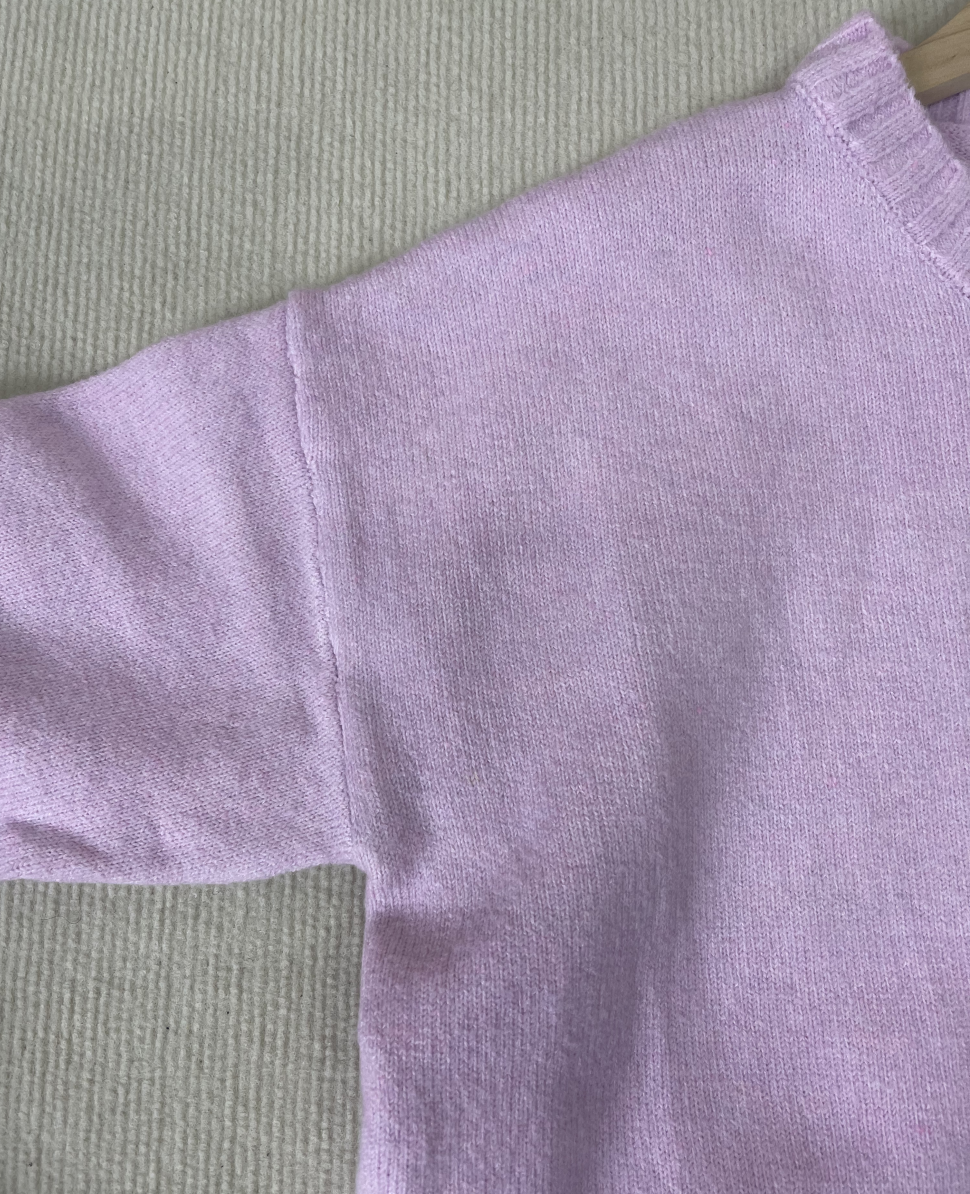Pearlie -Rosa einfarbig Langarm Pullover mit Rundhalsausschnitt