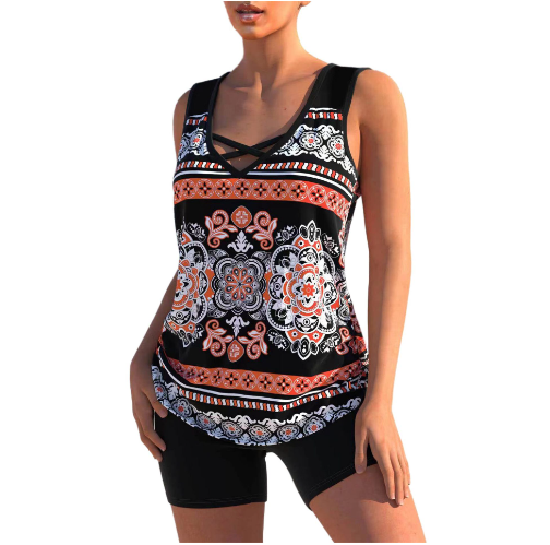 Estell - Geometrisches Sommer-Tankini-Set mit V-Ausschnitt