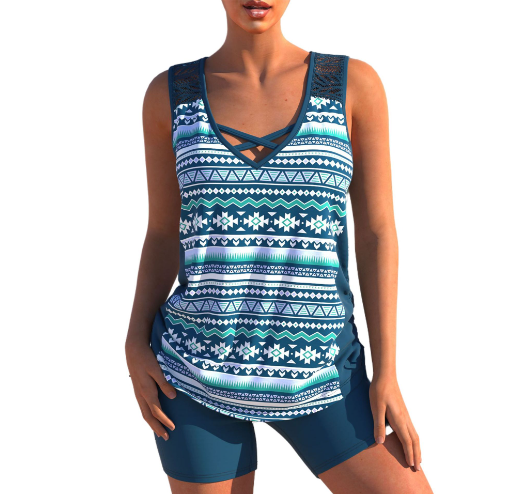 Estell - Geometrisches Sommer-Tankini-Set mit V-Ausschnitt