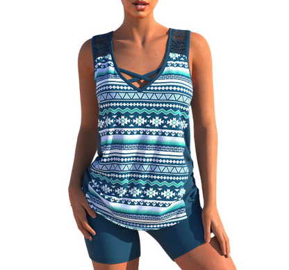 Estell - Geometrisches Sommer-Tankini-Set mit V-Ausschnitt