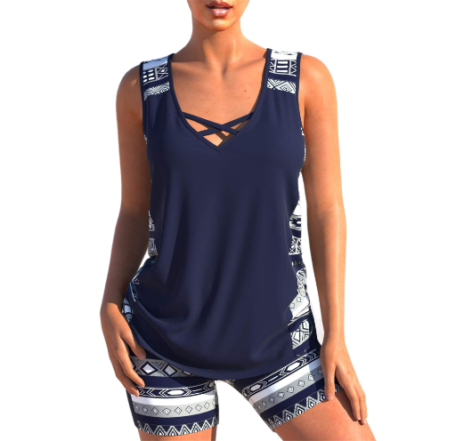 Estell - Geometrisches Sommer-Tankini-Set mit V-Ausschnitt