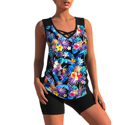 Estell - Geometrisches Sommer-Tankini-Set mit V-Ausschnitt