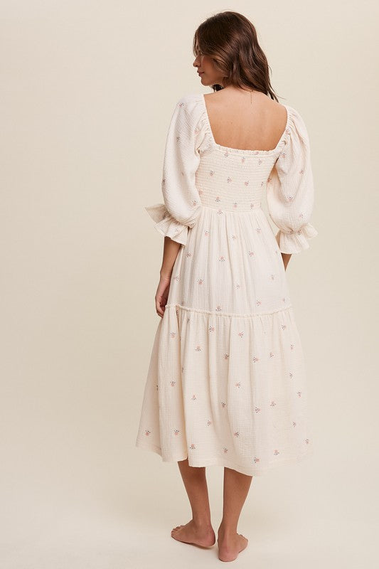 Sophia - Schulterfreies besticktes Midikleid
