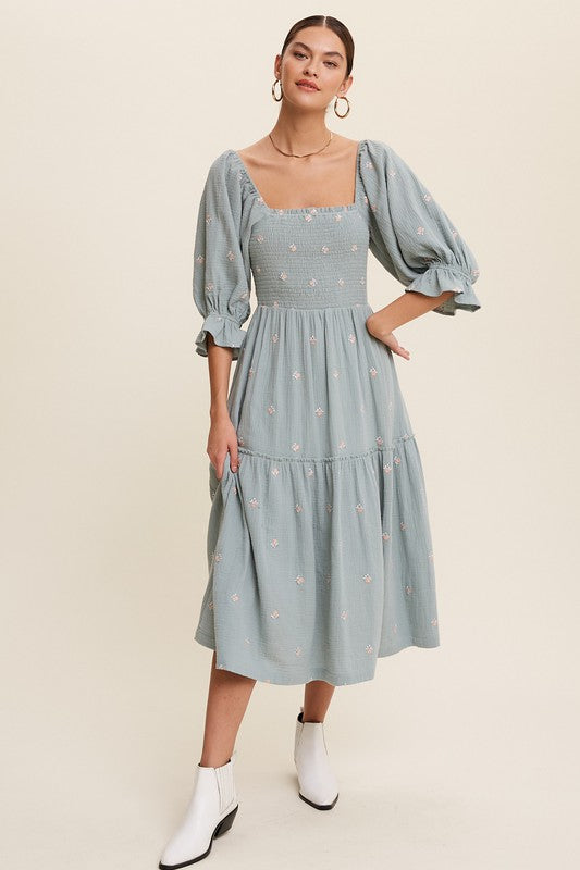 Sophia - Schulterfreies besticktes Midikleid