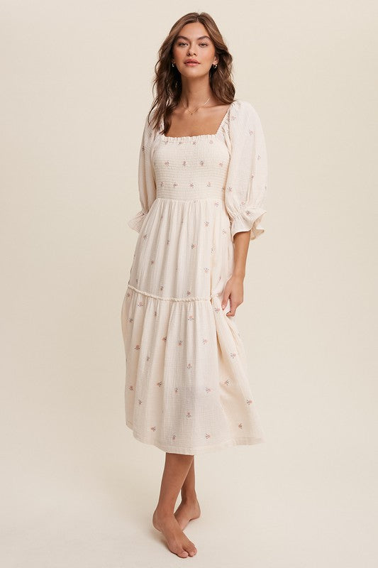 Sophia - Schulterfreies besticktes Midikleid