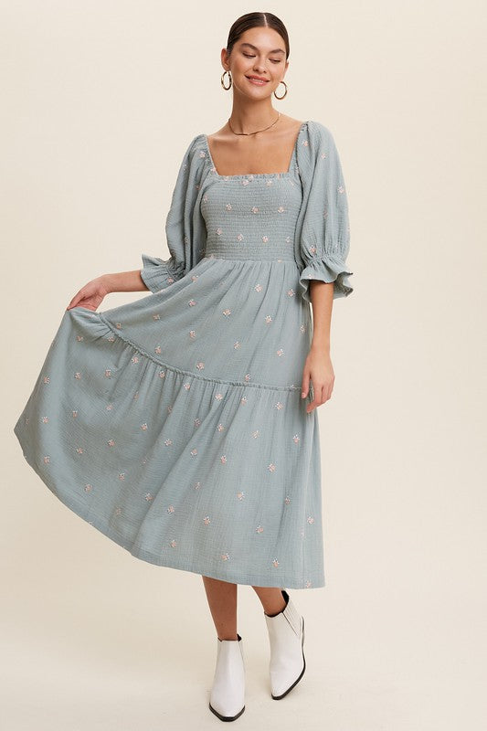 Sophia - Schulterfreies besticktes Midikleid