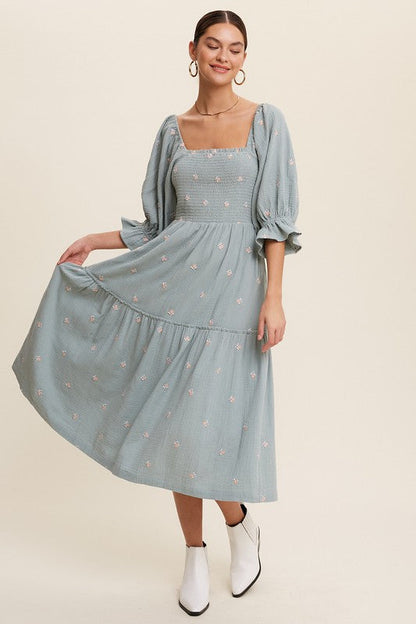 Sophia - Schulterfreies besticktes Midikleid
