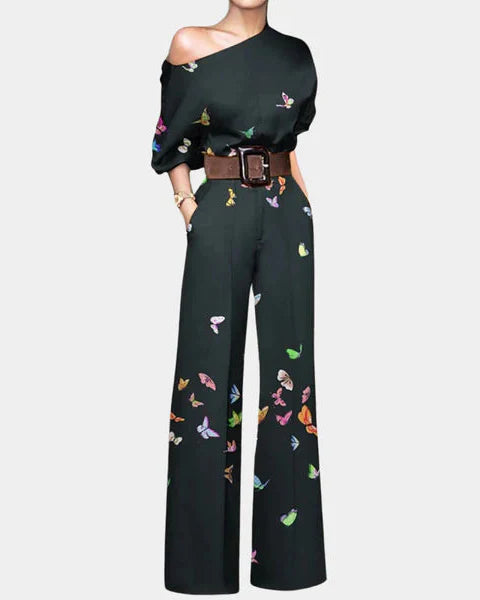 Inge - stylischer a-symmetrischer schulterfrei Jumpsuit mit breitem Gürtel für Sommer und Party