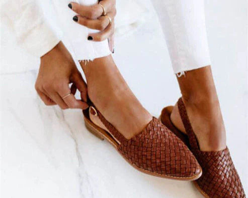 VERAMODA - Schicke geflochtene Leder Slingback Ballerina Schuhe mit verstellbarem Riemen