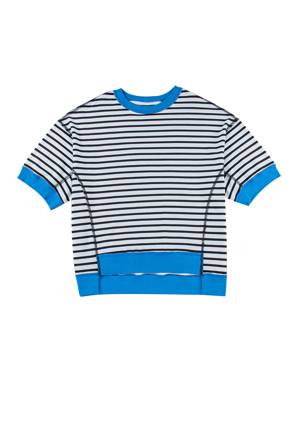 Anna - Horizontal gestreiftes, locker sitzendes T-Shirt mit Kontrastbesatz und weiten, kurzen Ärmeln