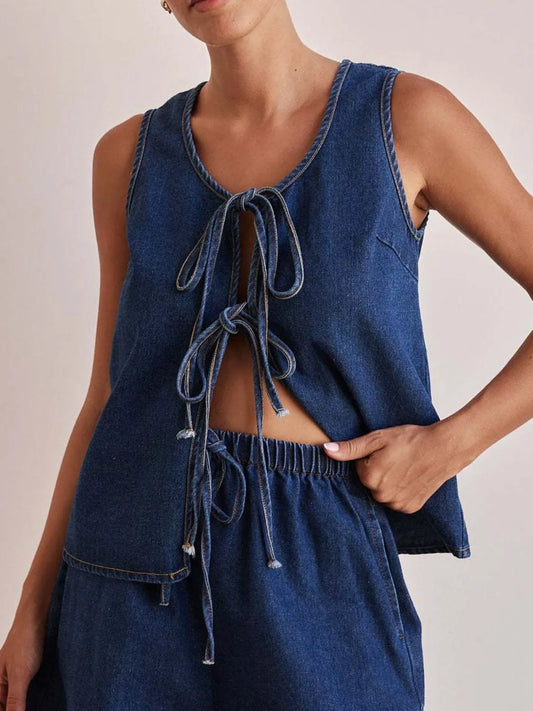 Nora - Drei Krawatten vorne Denim Weste gillet Ärmellos