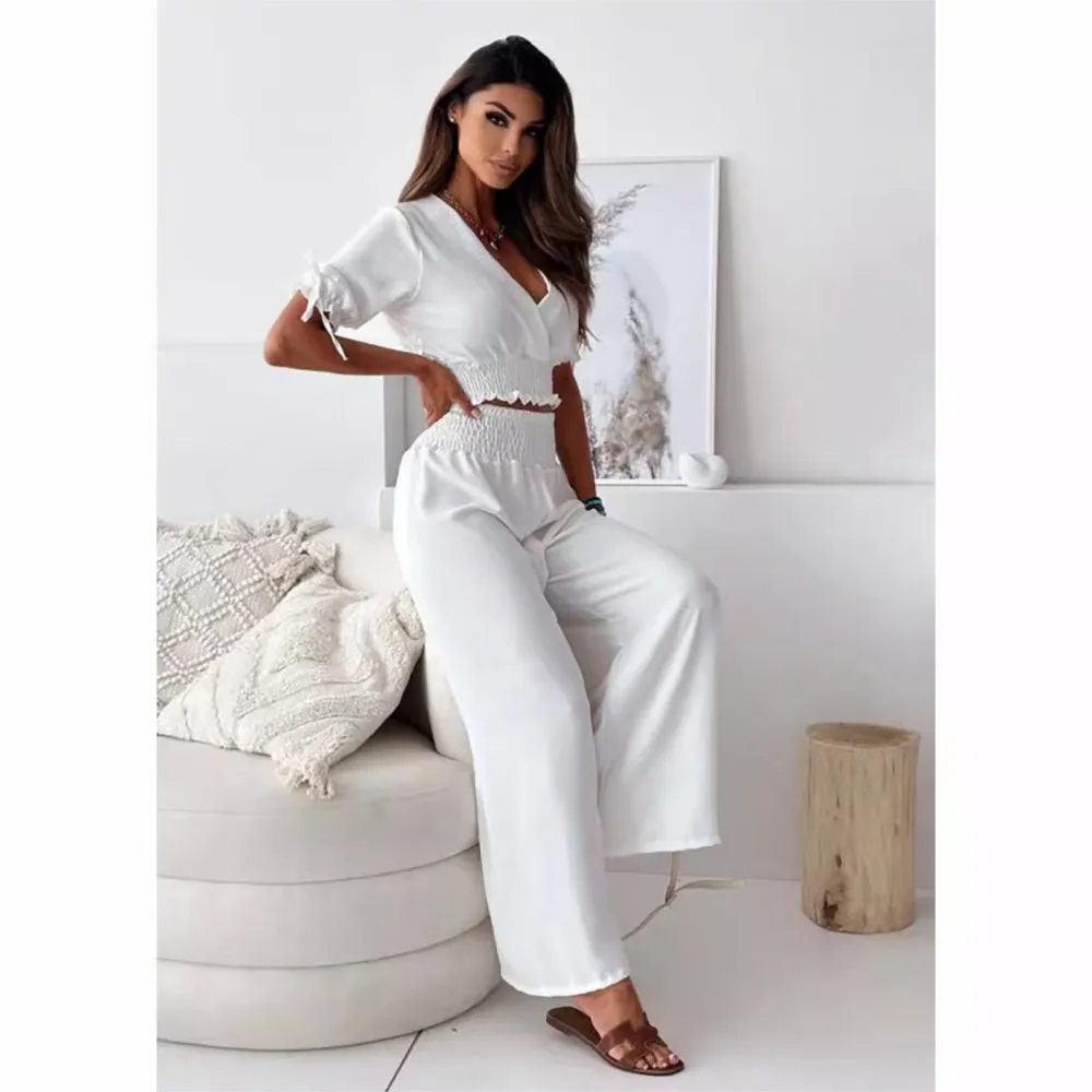 Rebeca - Mode ultra kurz sexy tief V-Ausschnitt Tops 2 Stück Set