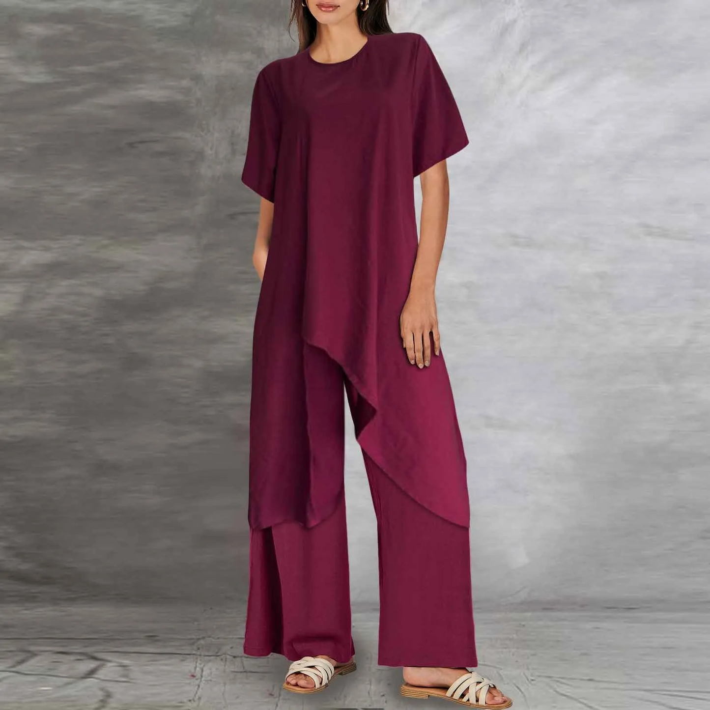 Almera - Damenmode Zweiteiliges Casual-Set aus Baumwolle und Leinen