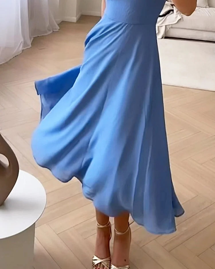 Emma - elegantes Chiffonkleid mit quadratischem Halsausschnitt in unifarben