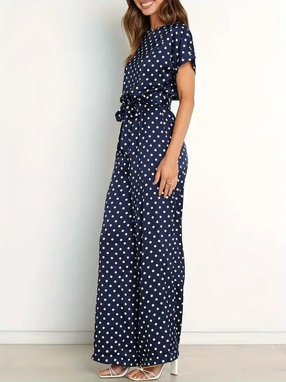 Paloma - elegant marineblau blau Jumpsuit mit Pünktchen