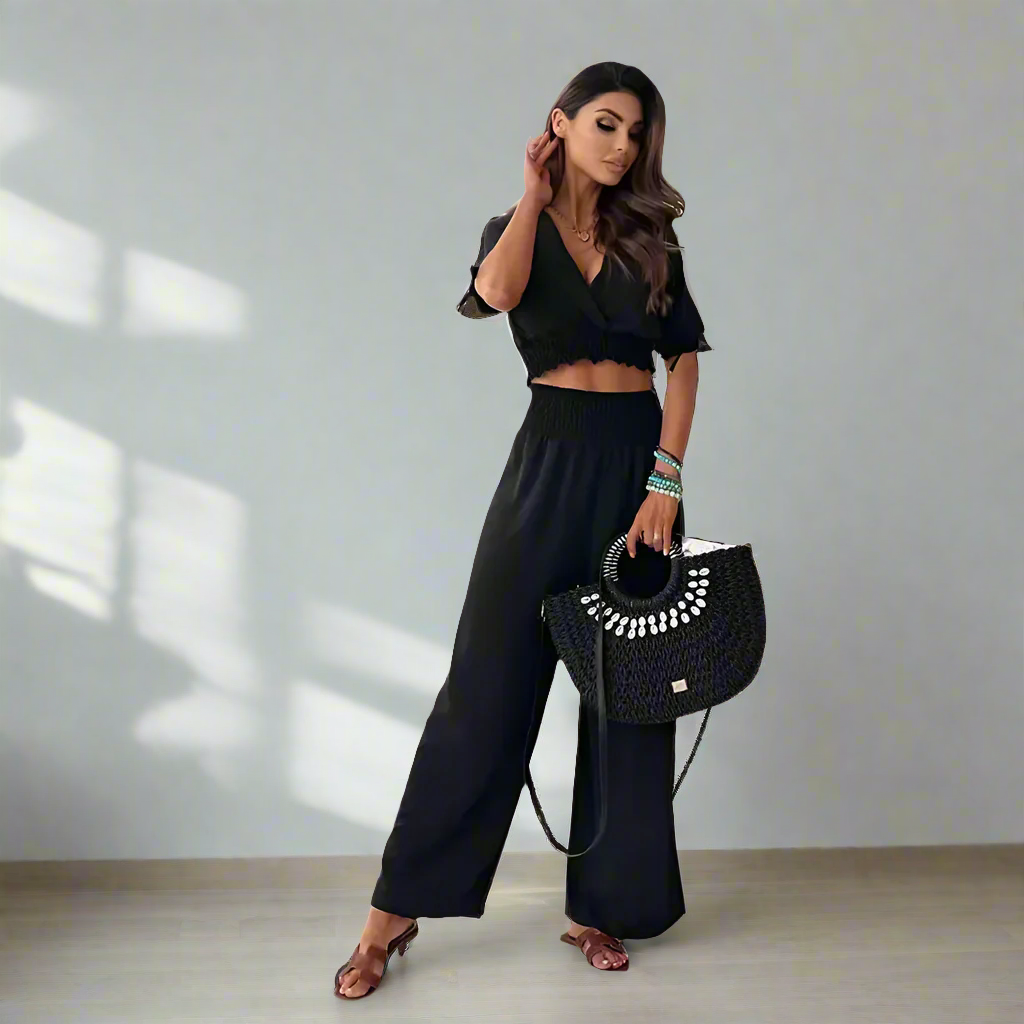 Rebeca - Mode ultra kurz sexy tief V-Ausschnitt Tops 2 Stück Set