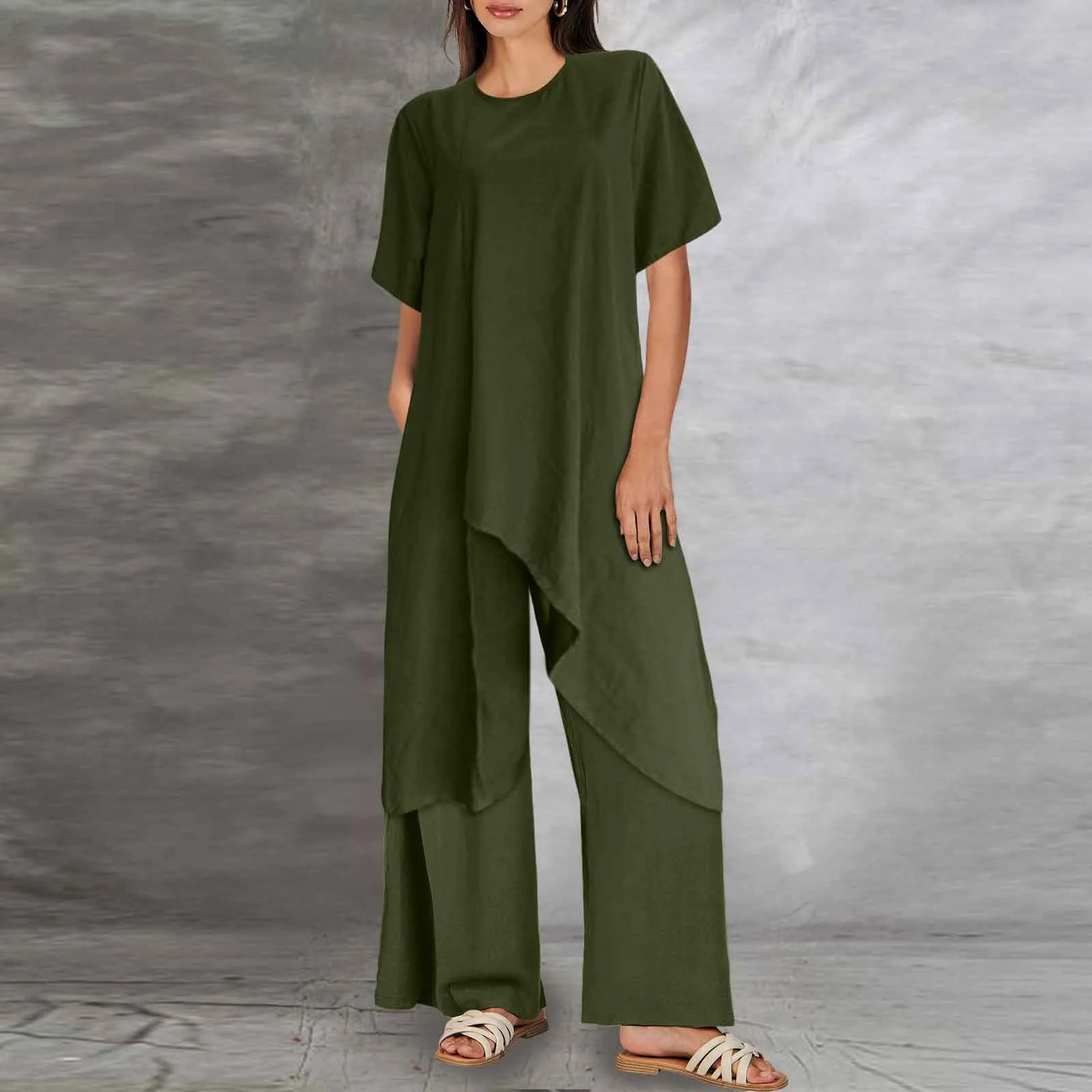Almera - Damenmode Zweiteiliges Casual-Set aus Baumwolle und Leinen