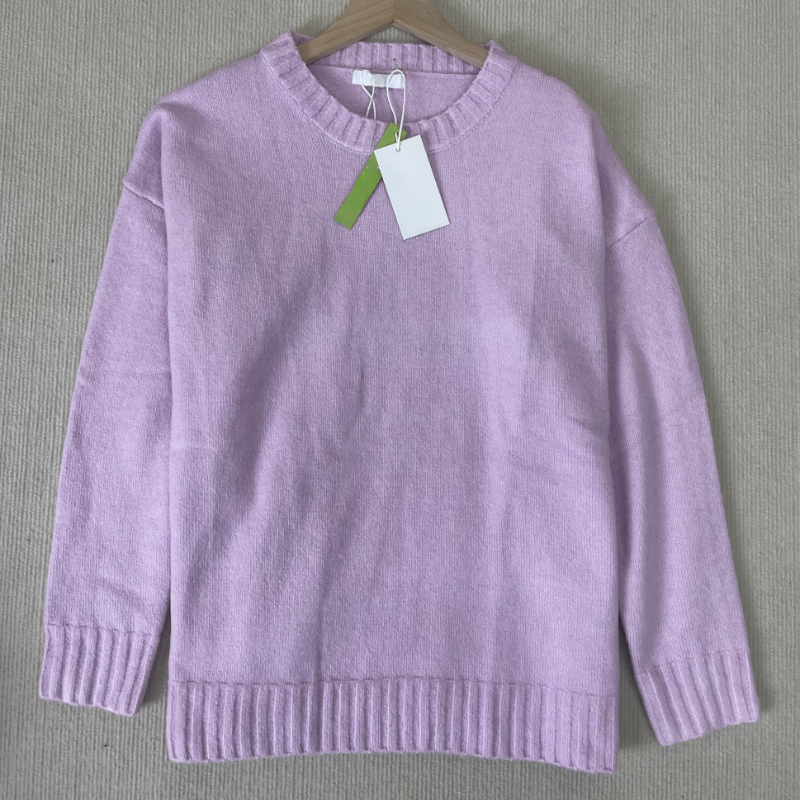 Pearlie -Rosa einfarbig Langarm Pullover mit Rundhalsausschnitt