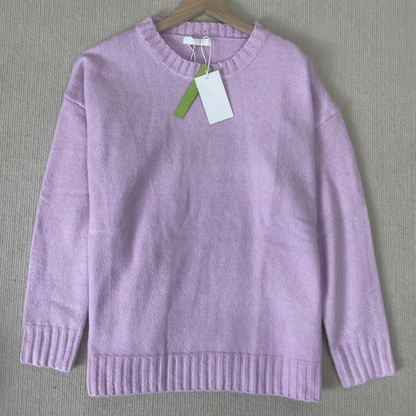 Pearlie -Rosa einfarbig Langarm Pullover mit Rundhalsausschnitt