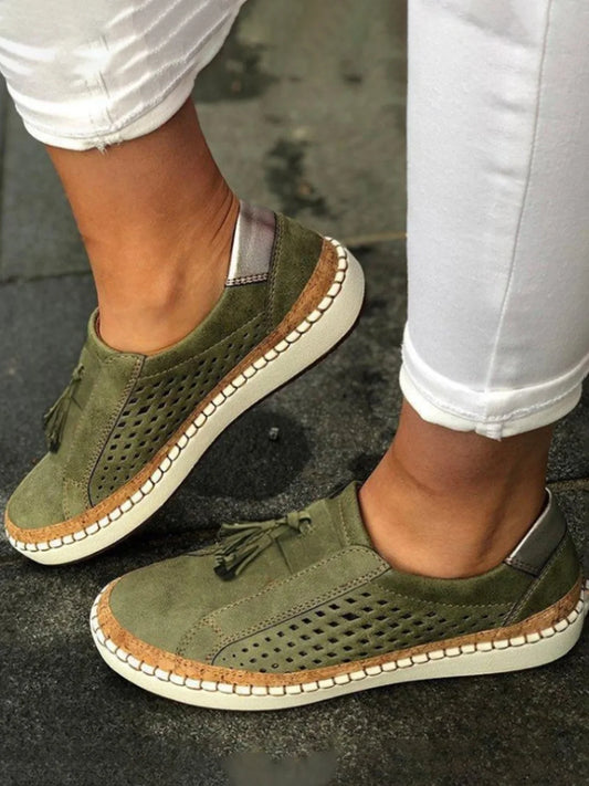 Ingrid - orthopädische Sneaker mit extra Halt für Sommerspaziergänge aus atmungsaktivem veganem Leder Wildleder mit Quaste
