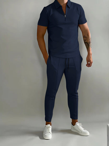 UrbanFix Herren-Trainingsanzug-Set mit Poloshirt und schicker Jogginghose