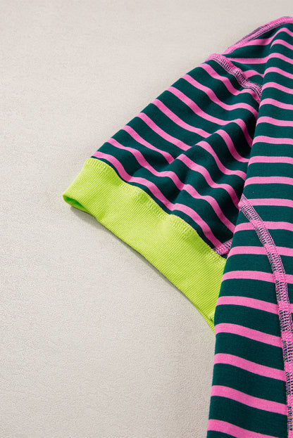 Anna - Horizontal gestreiftes, locker sitzendes T-Shirt mit Kontrastbesatz und weiten, kurzen Ärmeln