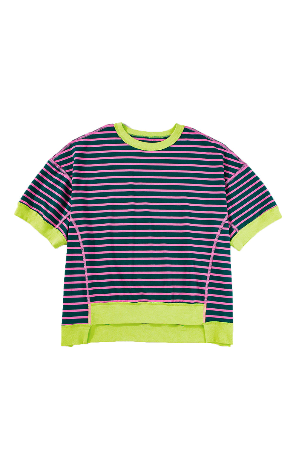Anna - Horizontal gestreiftes, locker sitzendes T-Shirt mit Kontrastbesatz und weiten, kurzen Ärmeln