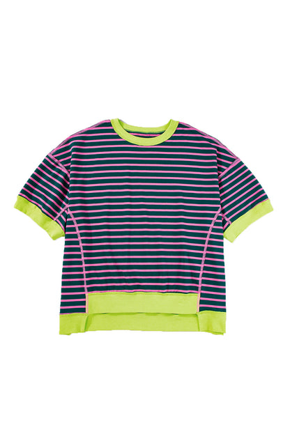 Anna - Horizontal gestreiftes, locker sitzendes T-Shirt mit Kontrastbesatz und weiten, kurzen Ärmeln