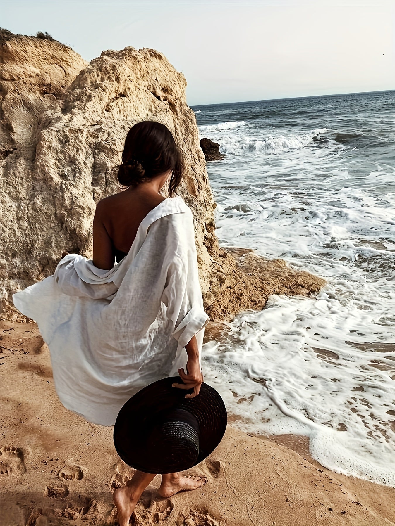 Shena - Leinen Lässig Strandhemd Kleid für Frauen