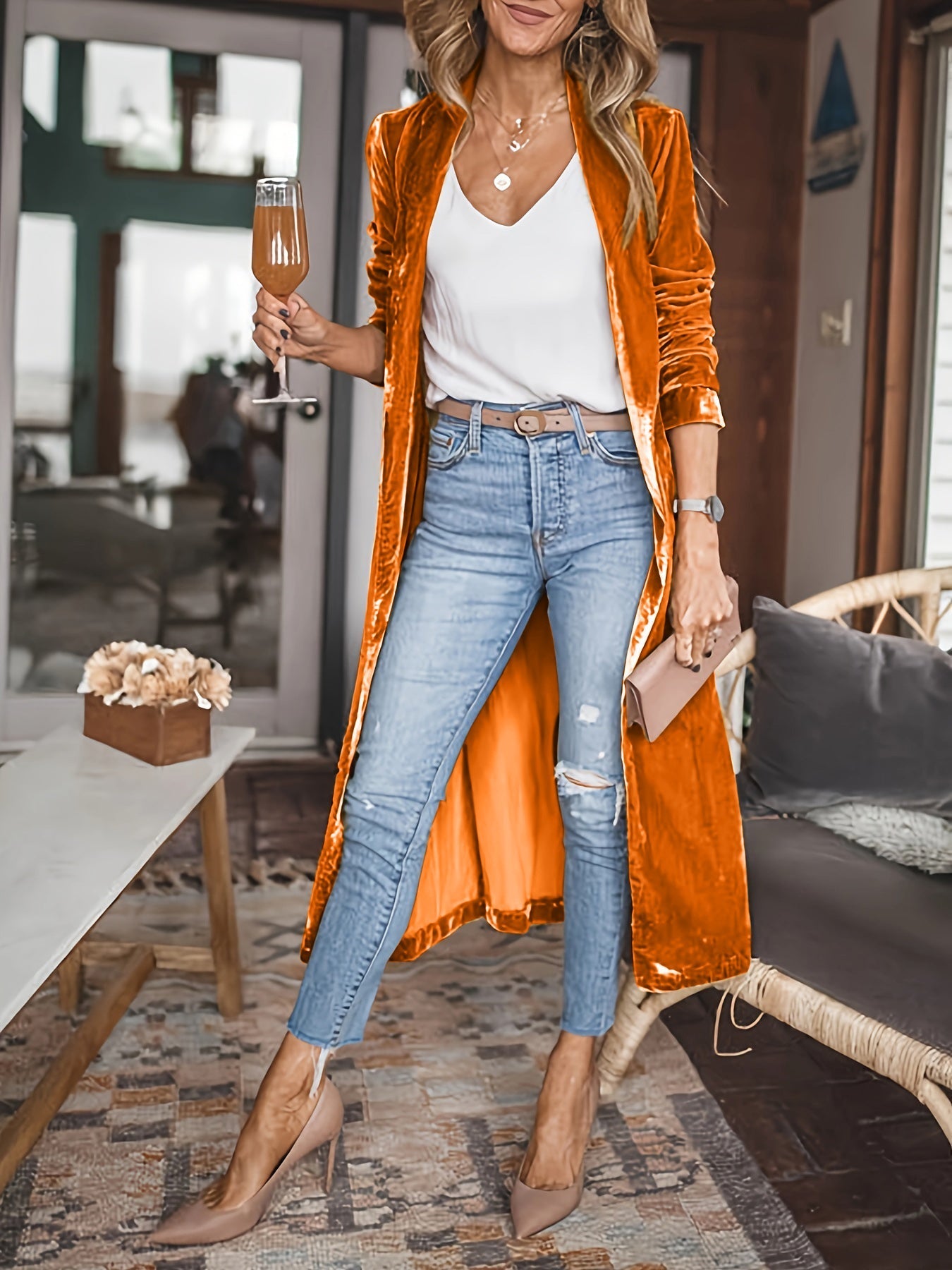 Mila - Weiches Wildleder Lange öffnen elegante Strickjacke weste