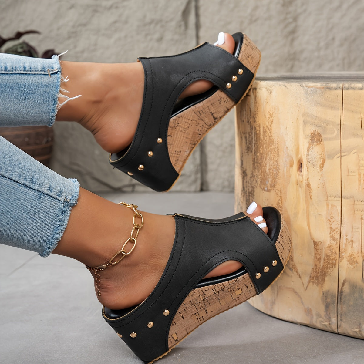 Lieke - zehenoffener Stilettoabsatz Clogs mit Stollen und atmungsaktivem Leder
