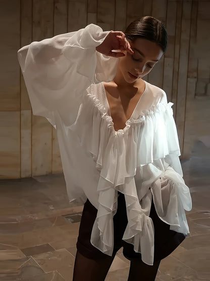 Noor - Dynamisches Schier Chiffon-Top mit langen Ärmeln