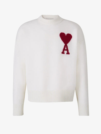 Bram - Ami Paris Atmungsaktiver Strickpullover mit Herz und Buchstabe Ein Detail