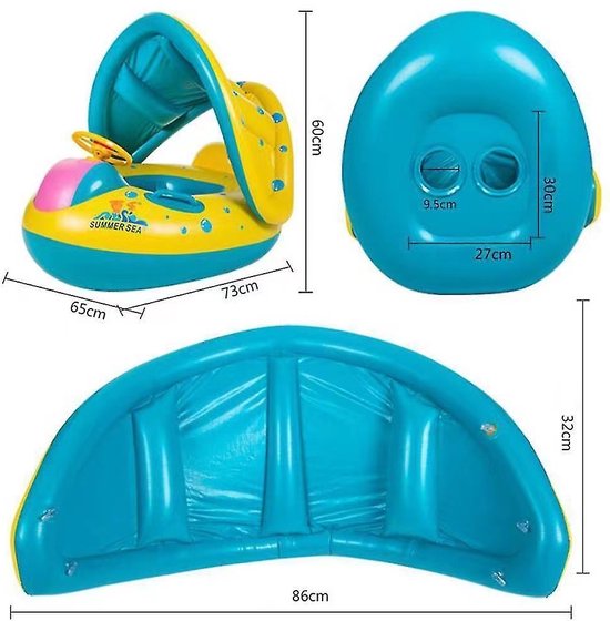 Baby & Kleinkind aufblasbare Schlauchbootmatratze mit Vordach - Schwimmring mit Vordach