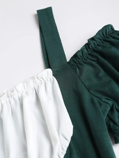 Karoline - Dunkelgrün Modisches Modernes Schulterfreies mit Trägern Plissiertes Oktoberfestkleid