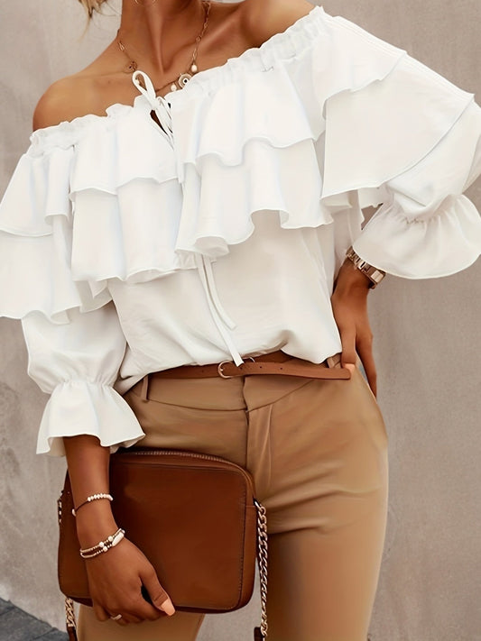 Trijntje - Chiffon schulterfreies Top mit halben Ärmeln