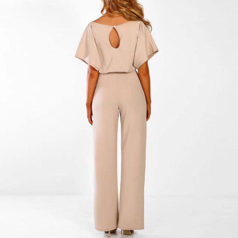 Noor - Eleganter Jumpsuit Hosenanzug mit hochgeschlossenem Nacken Taillen band und halben Ärmeln für Damen