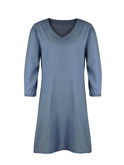 Tess - Kurzes Denim-Kleid mit V-Ausschnitt und halben Ärmeln